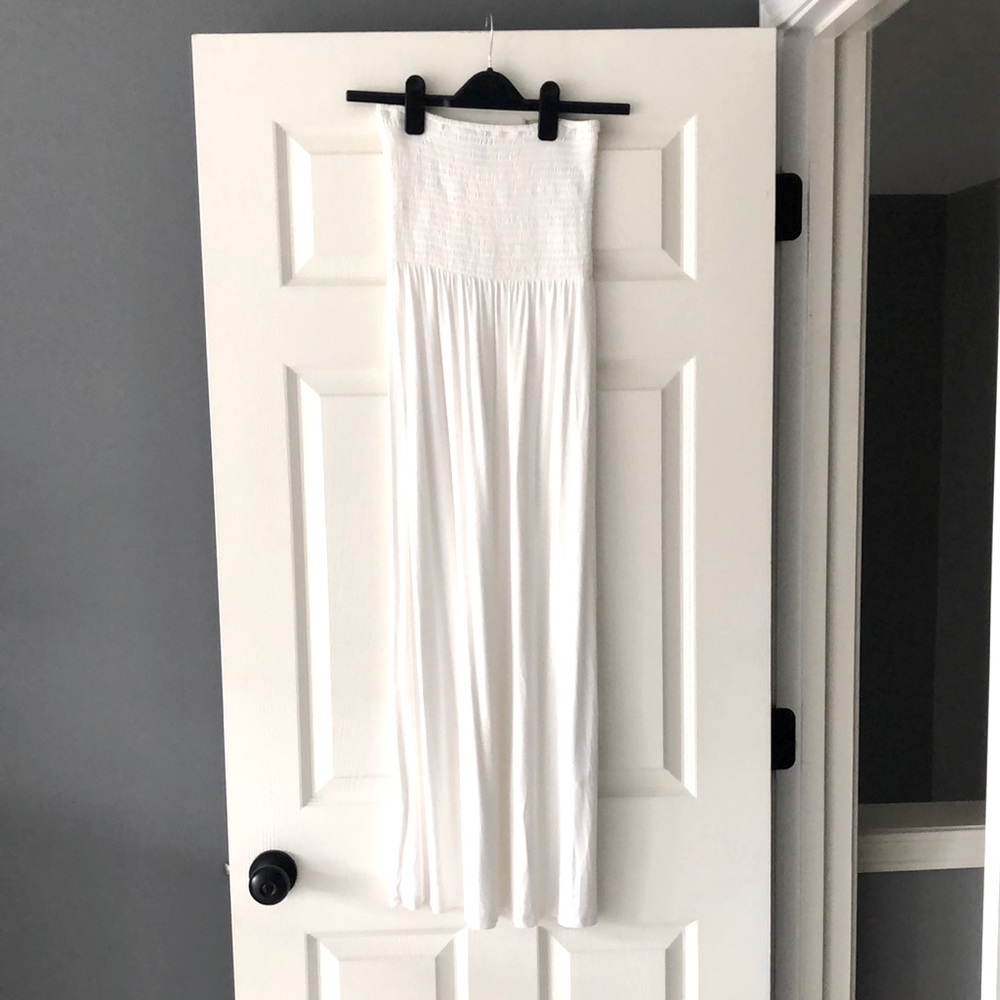 Strapless Knit Midi Dress - White